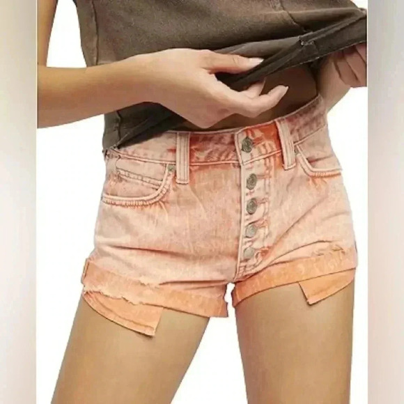 Free People We the Free Bright Orange Romeo Rolled Cutoff Shorts Size 30 EUC - Picture 1 of 4